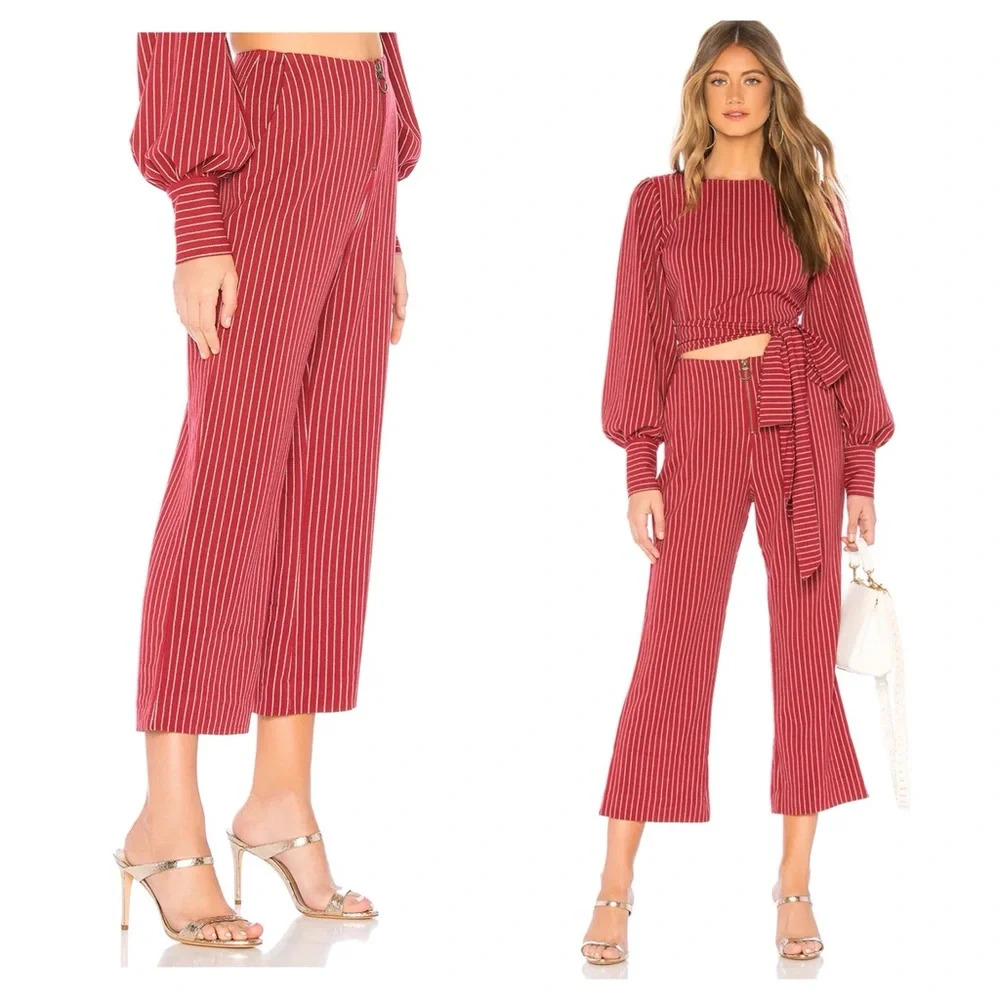 Tularosa Rachel Red Stripe High Rise Crop Zip 70s Disco Pants Small
